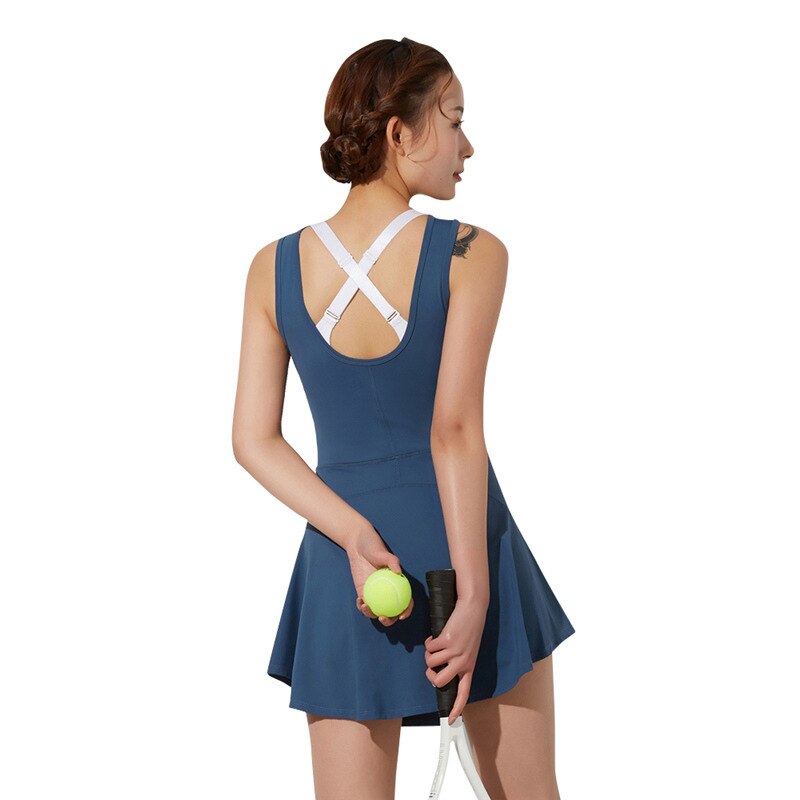 Yoga Gym U Backless Women Dress Anti-exposure Sport Suit Jumpsuit Tracksuit Tennis Running Sportswear Workout Clothes