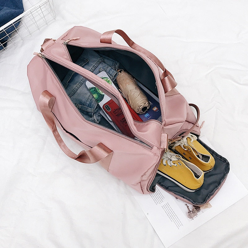 Outdoor Waterproof Nylon Sports Gym Bags Men Women Training Fitness Travel Handbag Yoga Mat Sport Bag with shoes Compartment